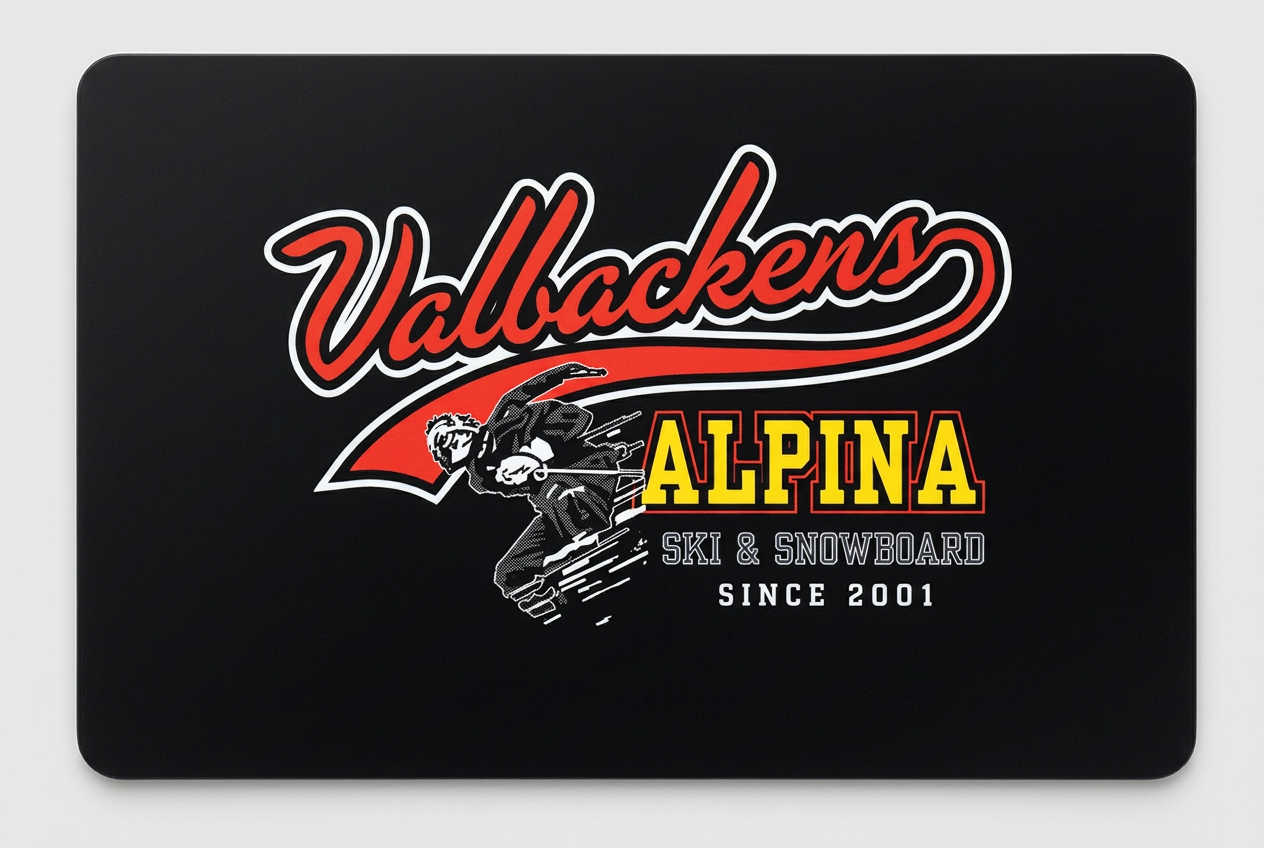 Valbackens svarta liftkort med logotyp